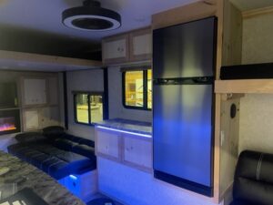 fish house camper living area light up in blue light